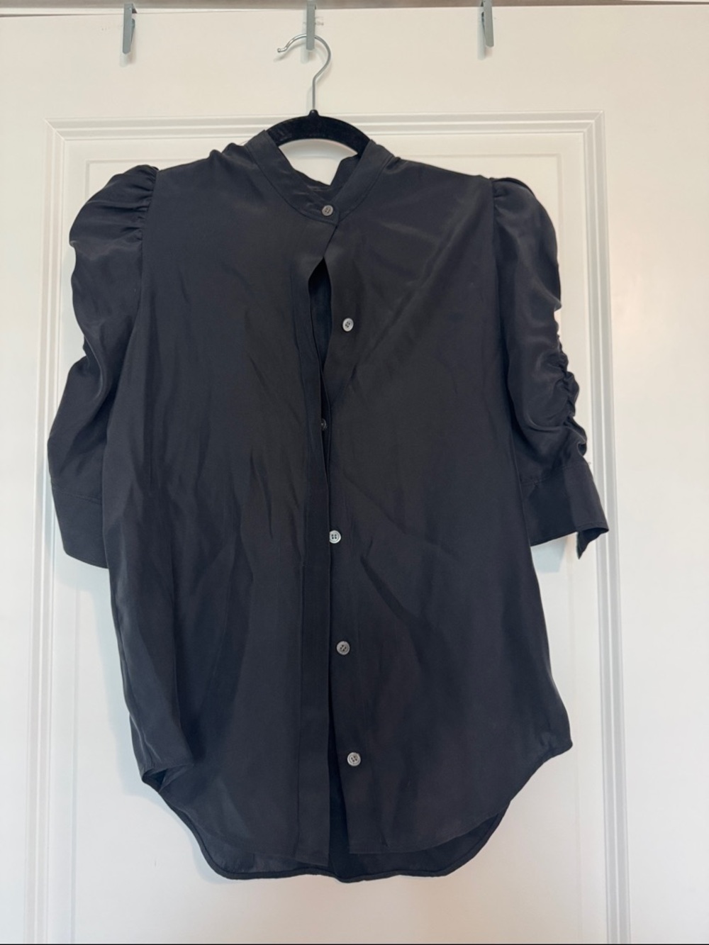 FRAME Silk Puff Sleeve Button-Up Blouse